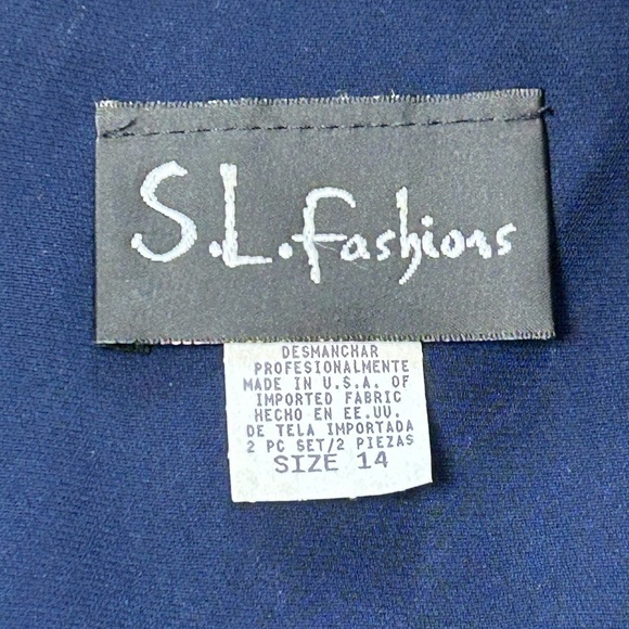 S.L. FASHIONS WOMENS NAVY BLUE SEQUINED ACCENTED 2-PC BLOUSE & SKIRT DRESS, 14 - Picture 9 of 9